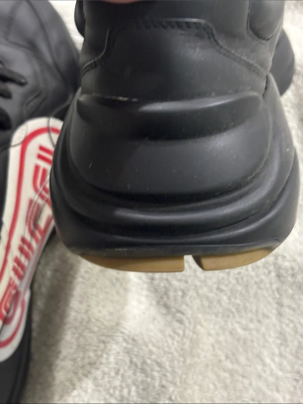 Gucci Black Leather Men's Sneakers with Red Side Logo